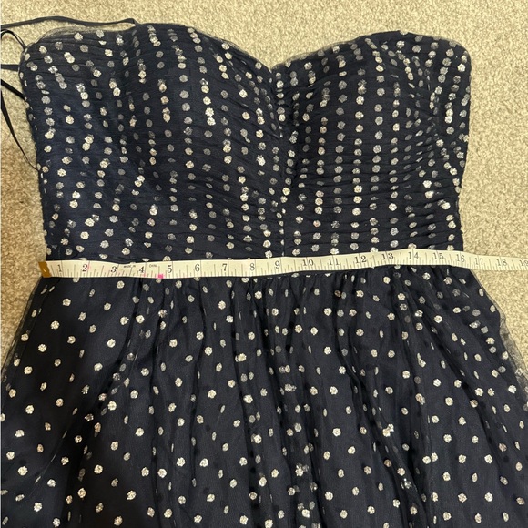 Nordstrom Eliza J Navy Silver Glitter Polka Dot Tulle Cocktail Retro Midi Dress - Picture 7 of 11